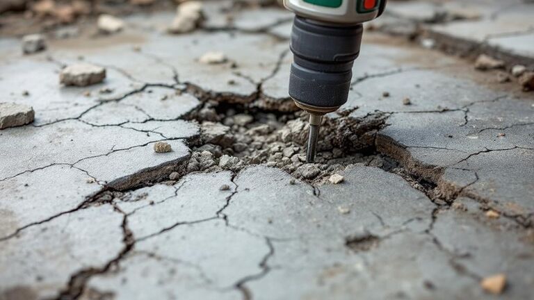 Jackhammer breaking up a concrete driveway for removal