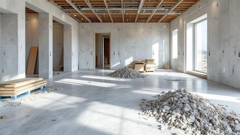 Construction site cleaned up after debris removal with clear work area