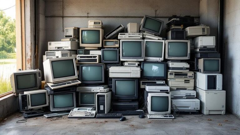 Pile of old electronics — TVs, monitors, and computer equipment — ready for removal