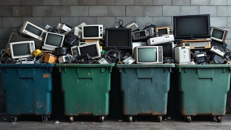 E-waste being sorted for certified recycling — screens, circuit boards, and cables