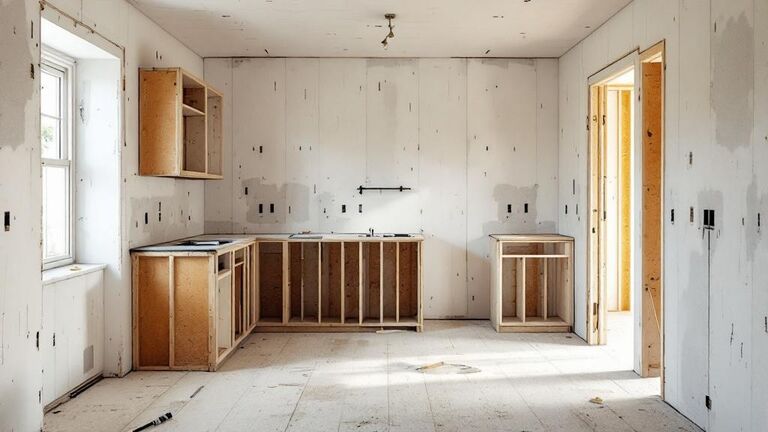 Clean kitchen space after full demolition ready for remodel