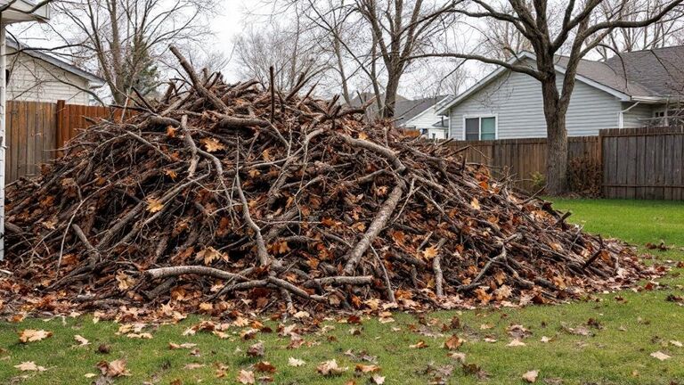 Large pile of branches and yard debris ready for removal in a Rexburg backyard